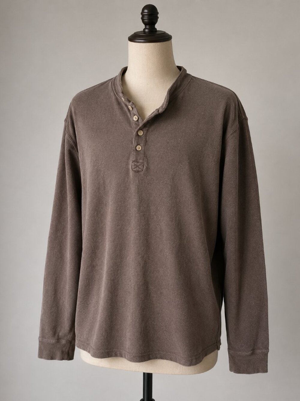 Duluth Trading Longtail T Brown Waffle Knit Henley Shirt Men's XL Cotton
